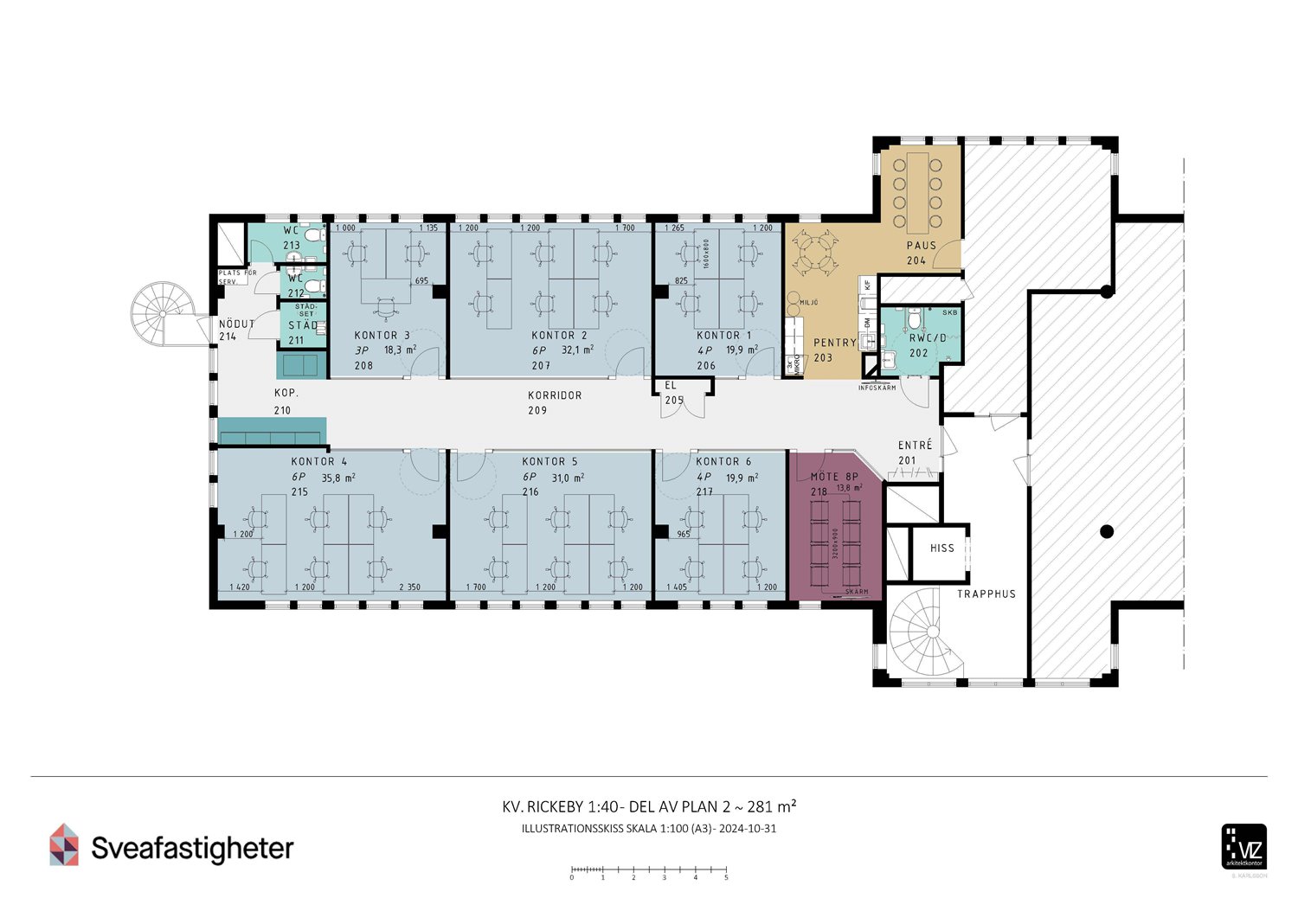 Rickeby 1.40 - Del av plan 2 - Säljritning kontorshotell - 241031
