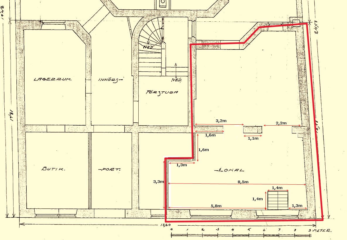 Planskiss (Lokalen i röd markering)