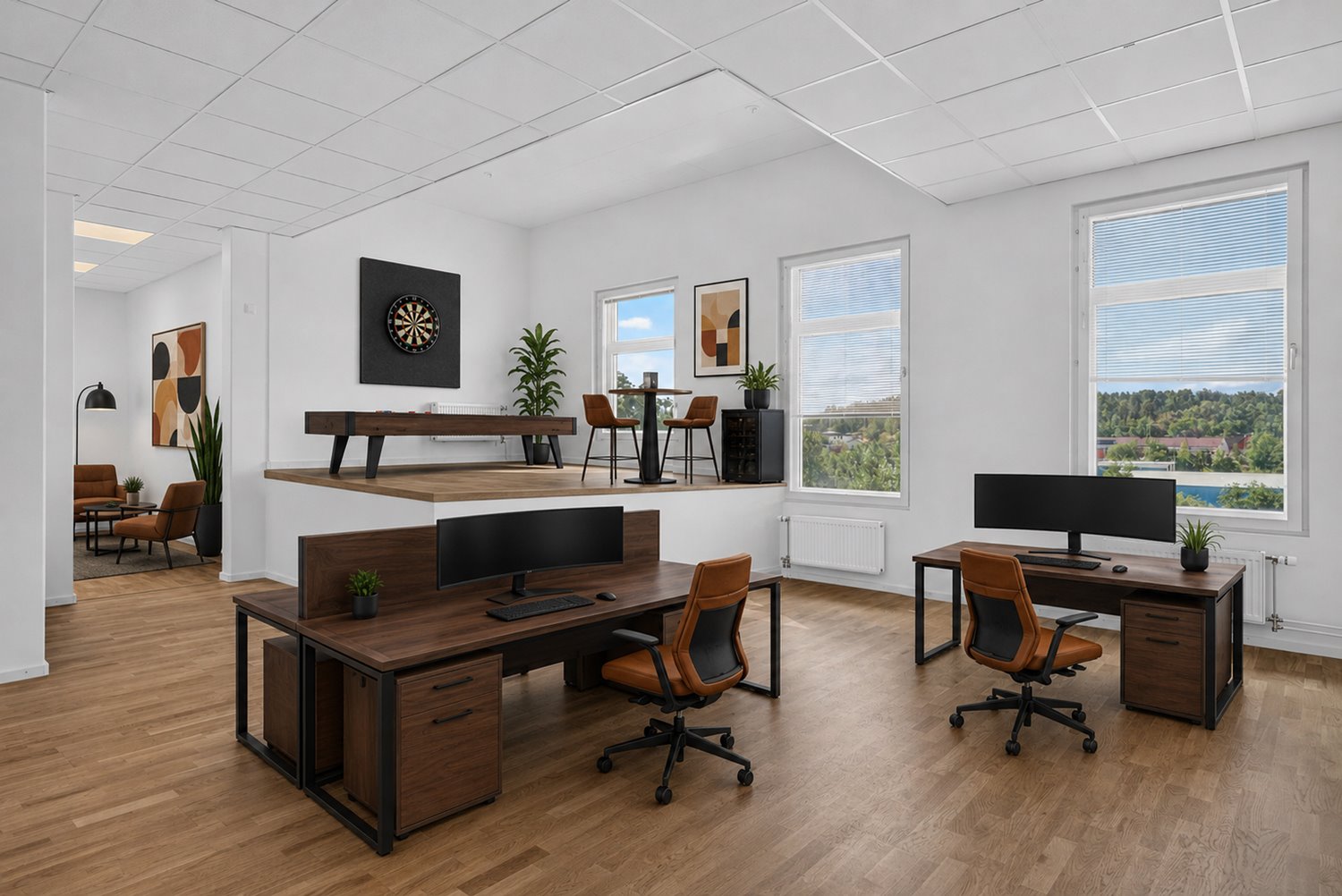 AI-visualisering – kontorsmiljö med kreativ aktivitetsyta