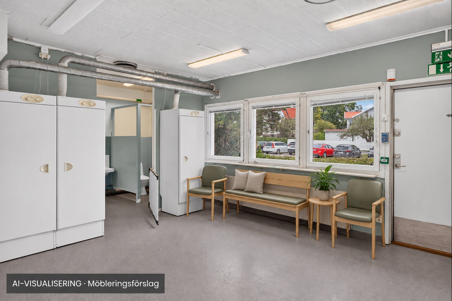 Ljust entréutrymme med skåpförvaring - Visualisering med AI