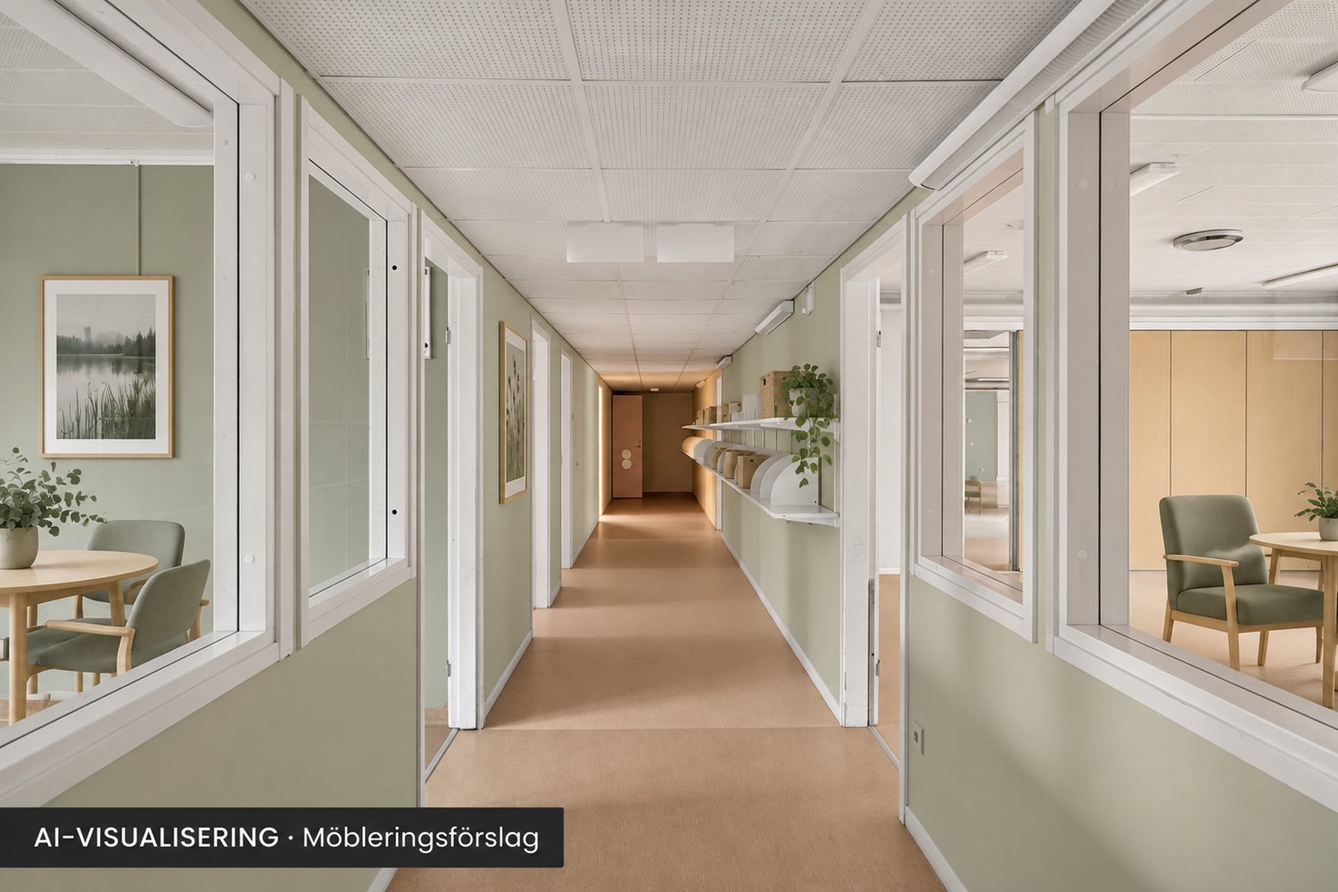 Ljus passage med glaspartier och god överblick - Visualisering med AI