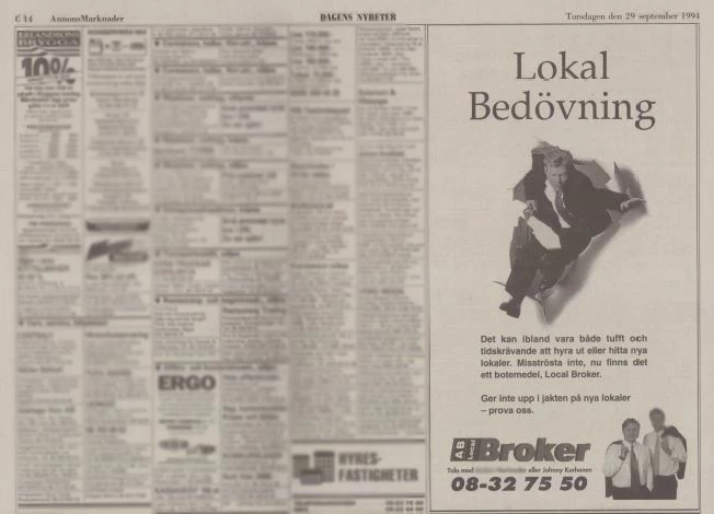 Annonsering i tidning 1994